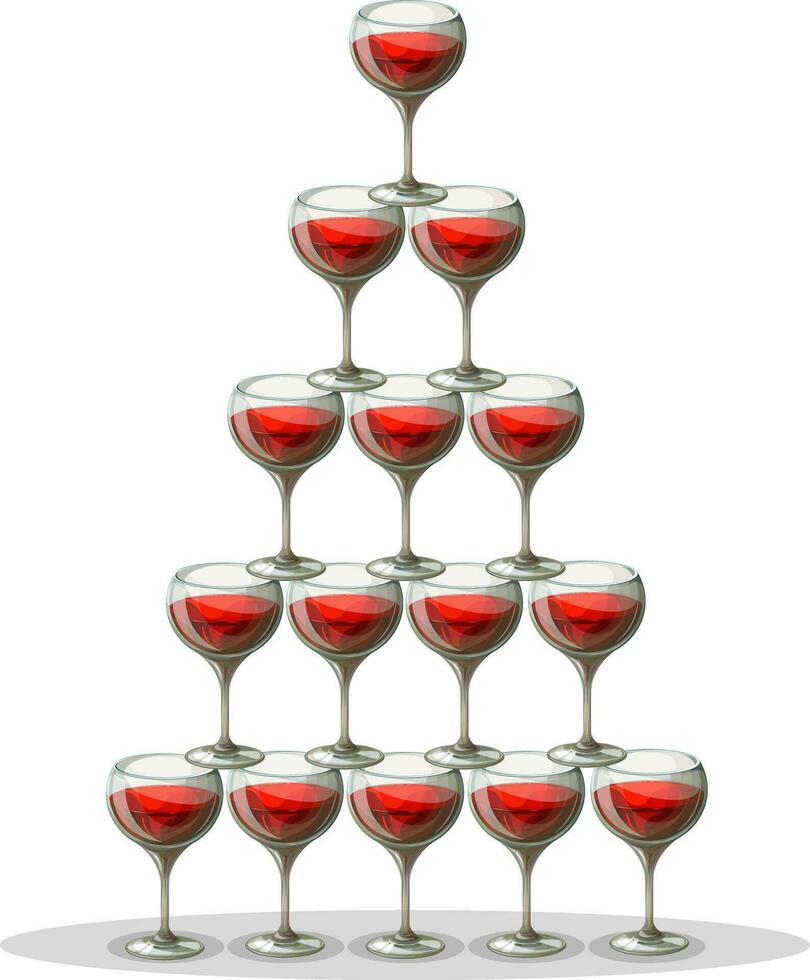 vector beeld van een cascade van bril met rood wijn. hand- getrokken kunst. eps 10