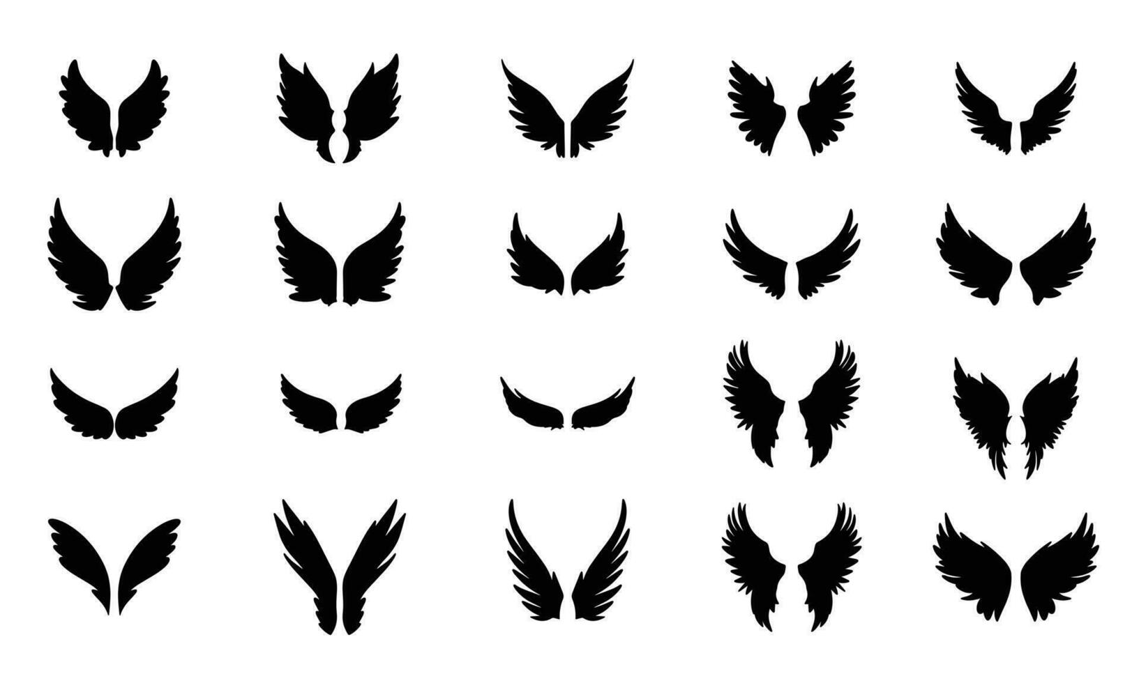 groot verzameling van Vleugels silhouet. hand- getrokken engel Vleugels silhouet geïsoleerd Aan wit achtergrond. vector illustratie.