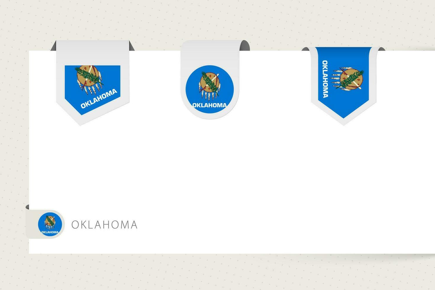 etiket vlag verzameling van ons staat Oklahoma in verschillend vorm geven aan. lint vlag sjabloon van Oklahoma vector