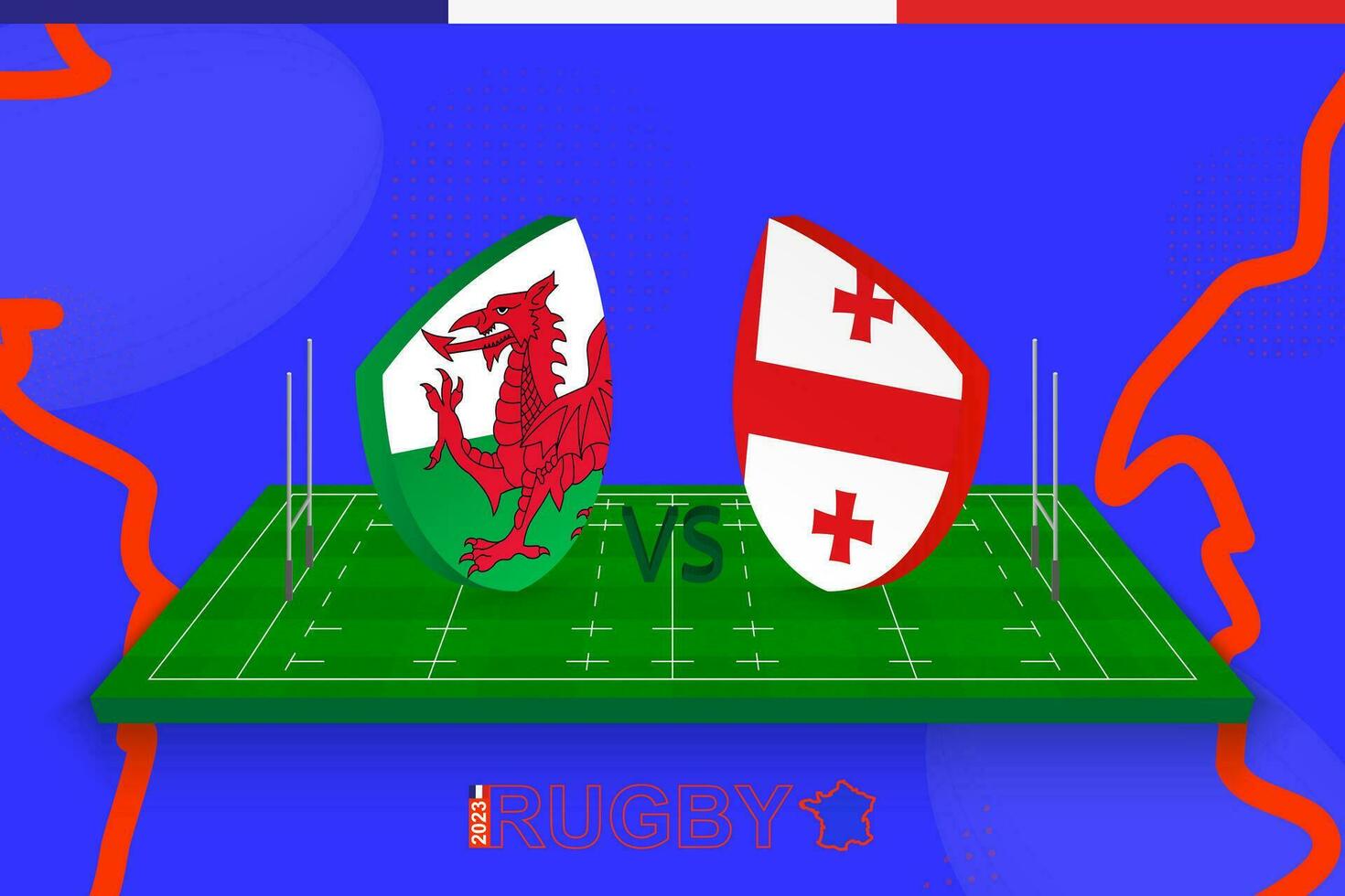 rugby team Wales vs Georgië Aan rugby veld. rugby stadion Aan abstract achtergrond voor Internationale kampioenschap. vector