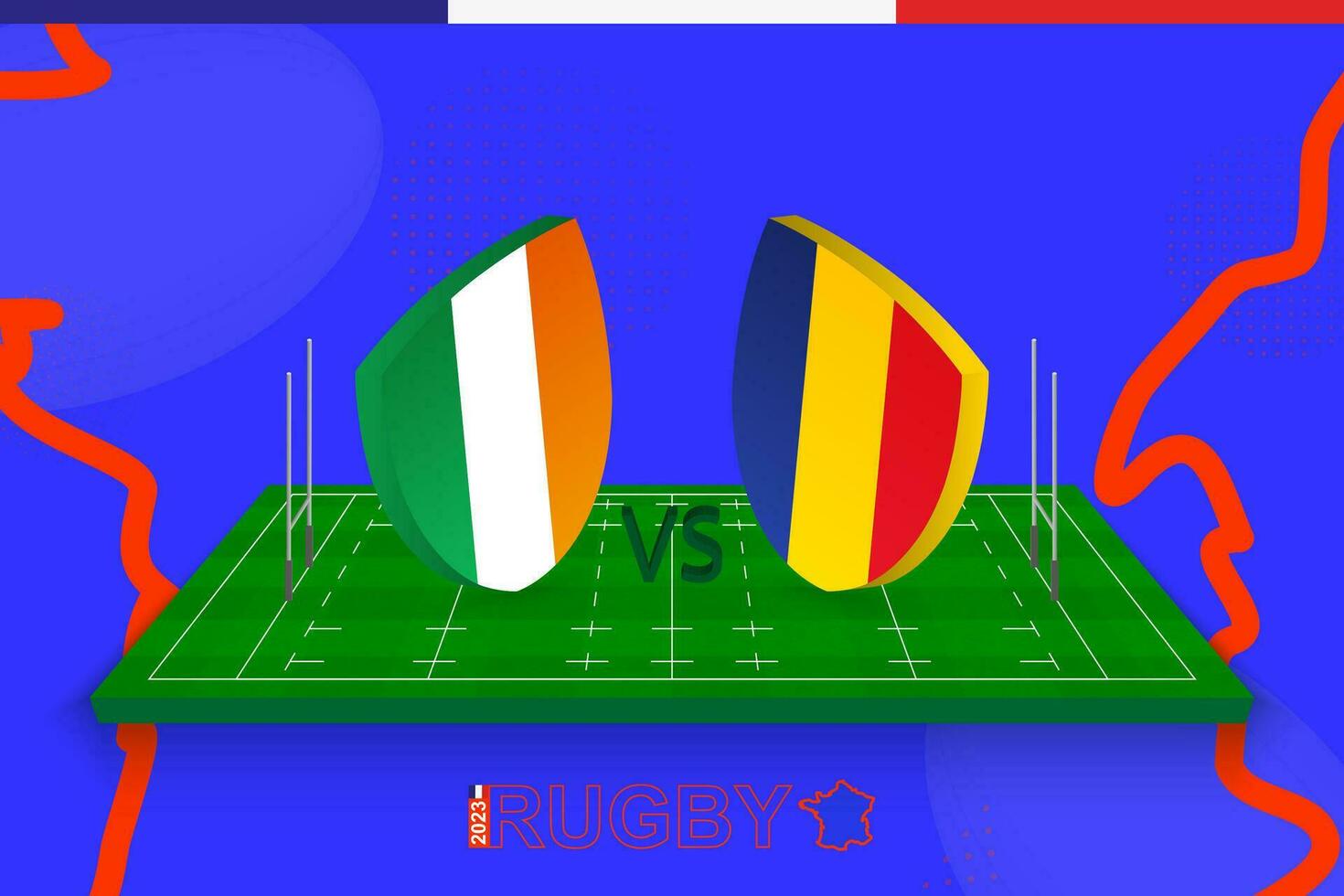rugby team Ierland vs Roemenië Aan rugby veld. rugby stadion Aan abstract achtergrond voor Internationale kampioenschap. vector