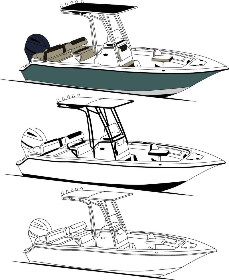 boot vector, visvangst boot vector lijn kunst en een kleur.