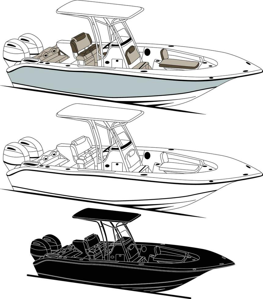 boot vector, visvangst boot vector lijn kunst illustratie voor t- overhemd of andere materialen het drukken