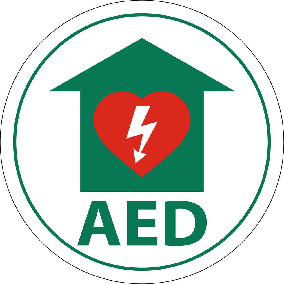 verdieping teken aed met defib hart, rood grens verdieping teken vector