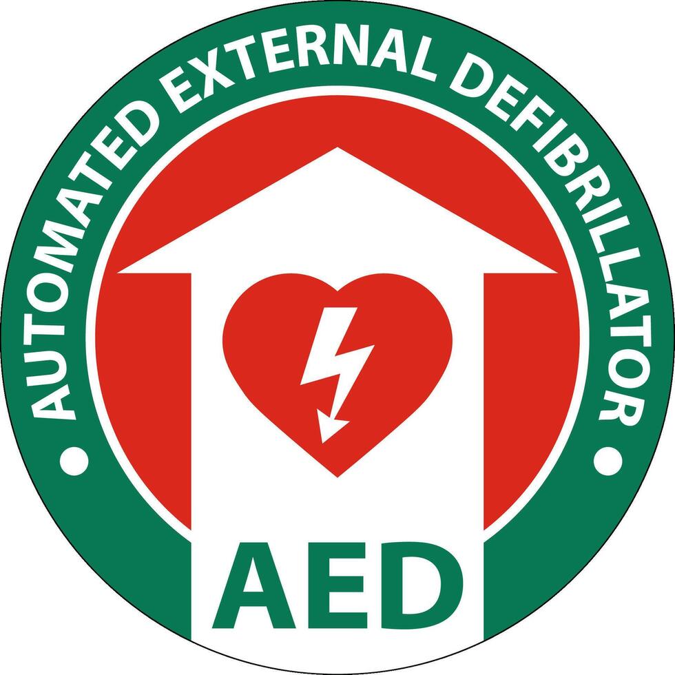 verdieping teken aed met defib hart, rood grens verdieping teken vector