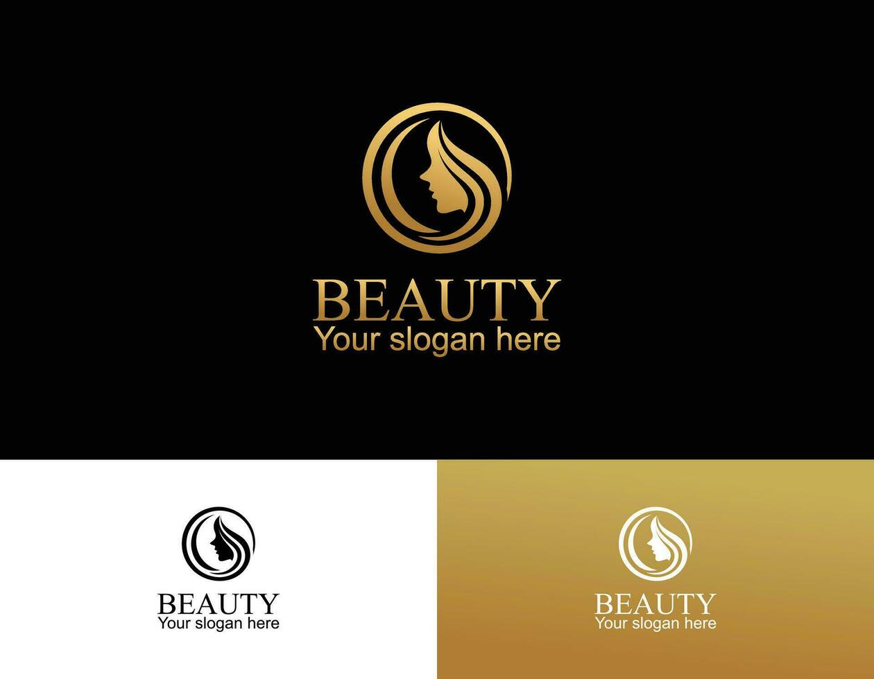 haar- extensies logo met goud kleur. elegant silhouet van een meisje met lang haar- Aan een zwart achtergrond vector