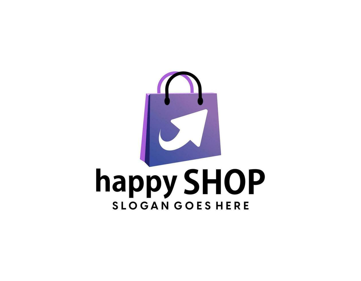 gelukkig winkel logo ontwerp sjabloon. boodschappen doen logo ontwerp voorraad vector