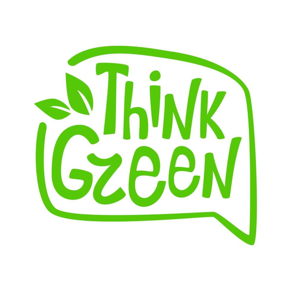 de opschrift denken groente, toespraak bubbel, bladeren, planten. aarde, ecologie, milieu bescherming, zorg. vector bericht