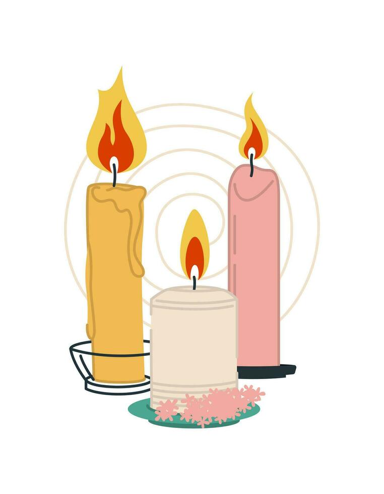geparfumeerd was- kaarsen in verschillend maten met een bloem. huis aromatherapie, huis decoratie. vector geïsoleerd illustratie