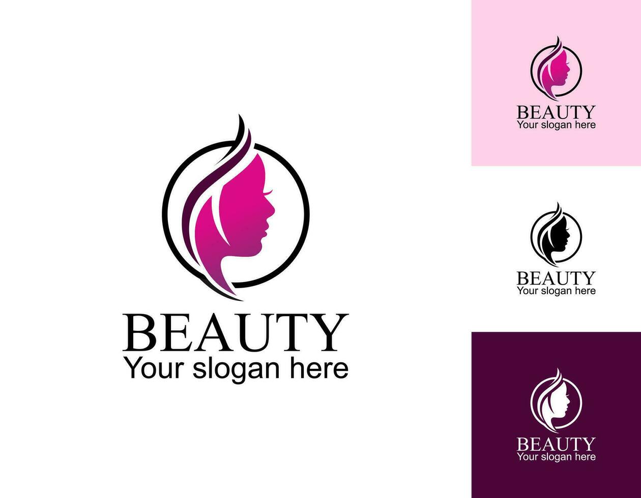 vector logo en branding ontwerp Sjablonen in minimaal stijl, voor schoonheid centrum, mode studio, kapsel salon en schoonheidsmiddelen - vrouw portret, mooi vrouw gezicht