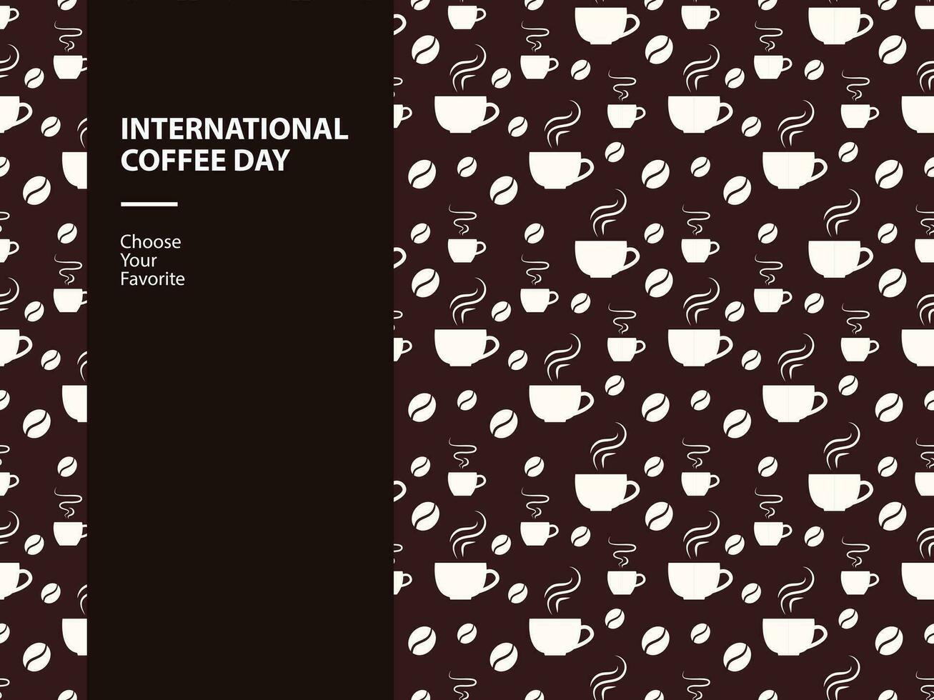 Internationale koffie dag naadloos patroon cappuccino geroosterd oktober arabica aroma cafe cafeïne kunst vector