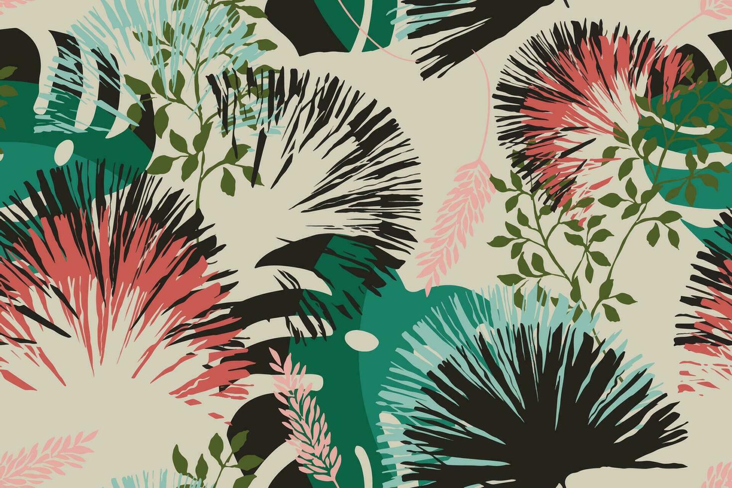 naadloos patroon van palm bladeren.voor ontwerpen kleding stof patronen en wallpaper.tropical botanisch abstract achtergrond.bladeren overlappen in natuurlijk patroon. vector