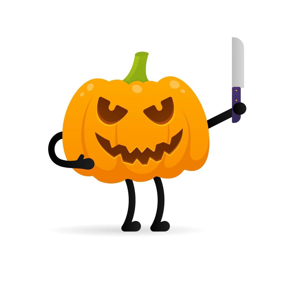 oranje halloween-pompoen met enge gezichtsuitdrukking grimas en mes vector