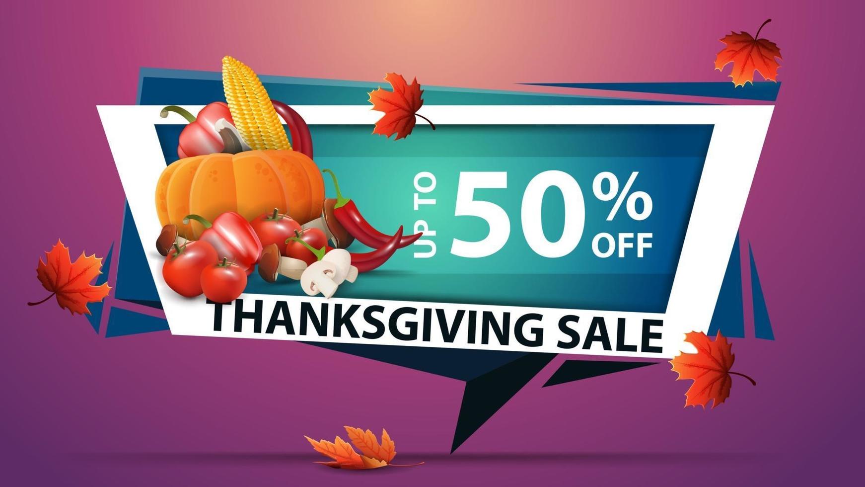 Thanksgiving-uitverkoop, kortingswebbanner in geometrische stijl met herfstoogst vector