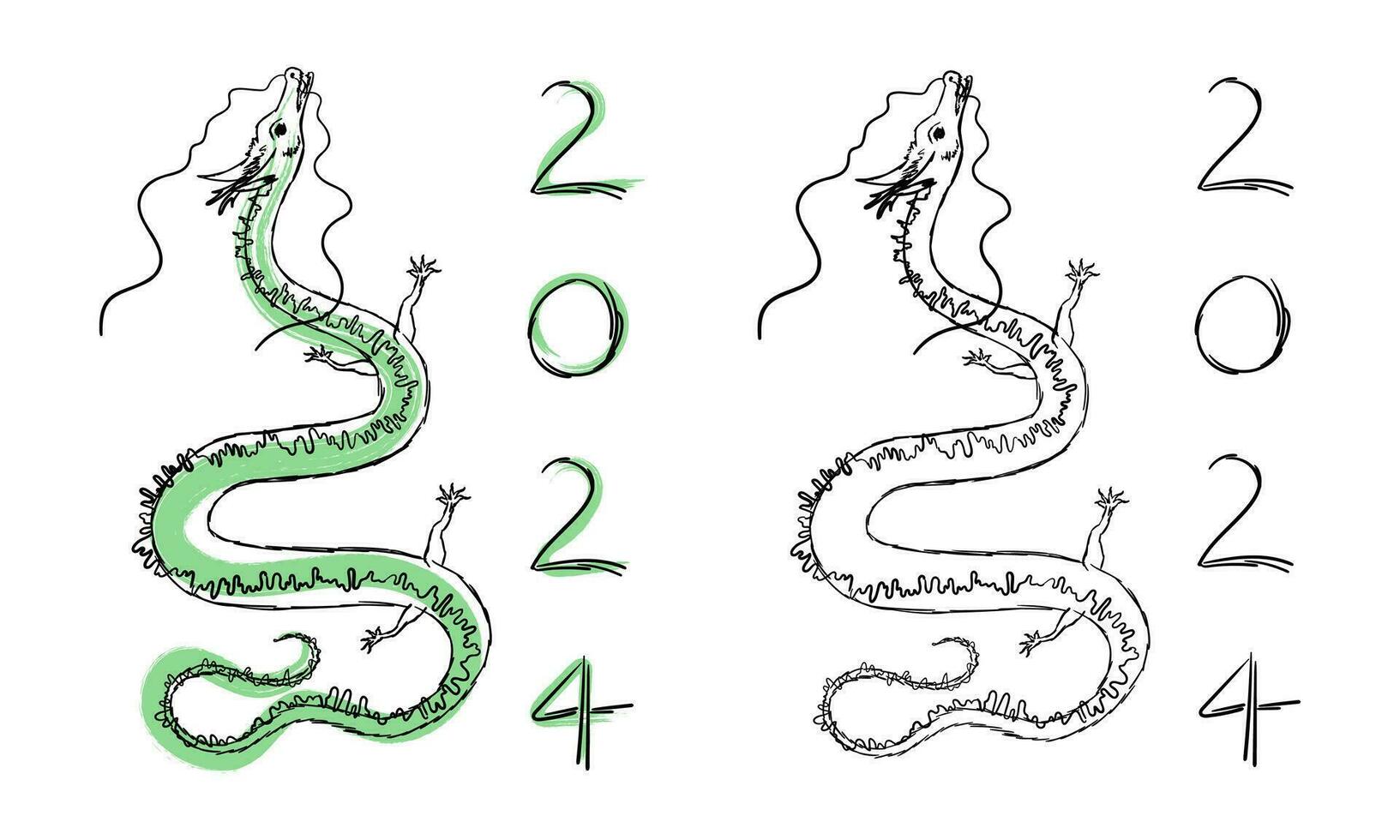 jaar van draak 2024 tekening schetsen vector illustratie