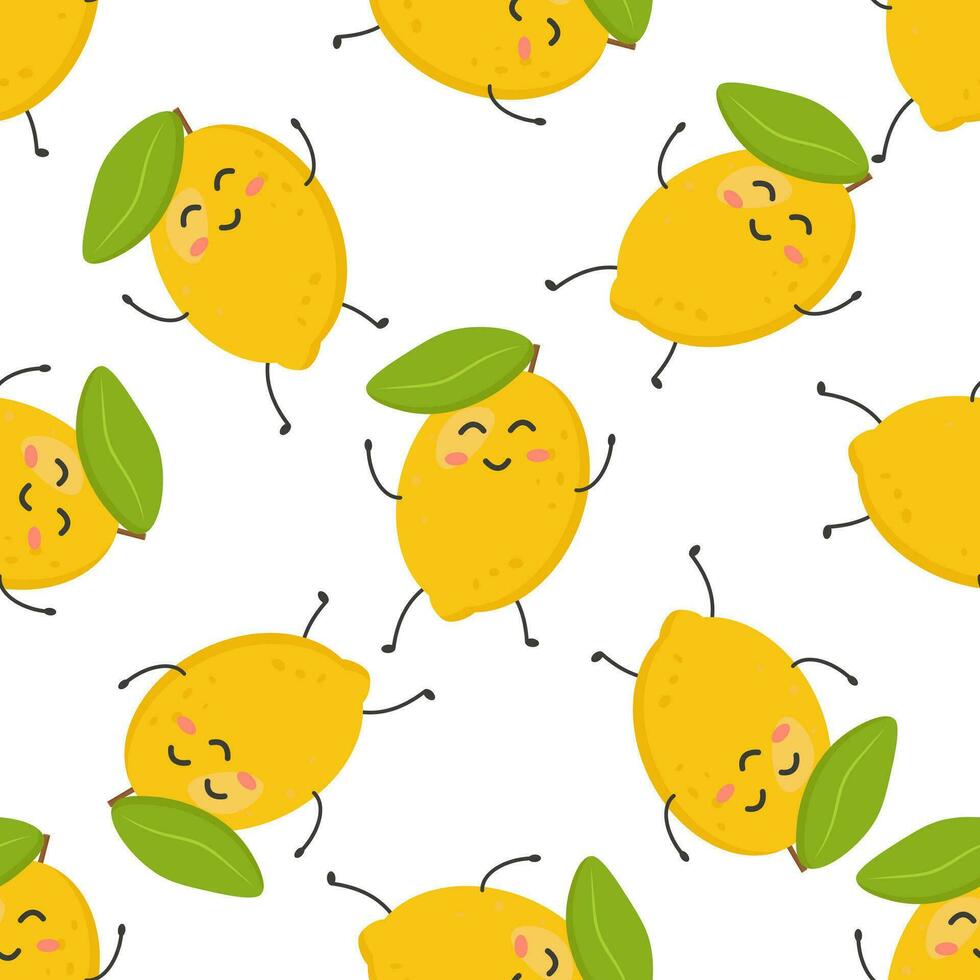 naadloos patroon van schattig kleurrijk geel citroenen. vector