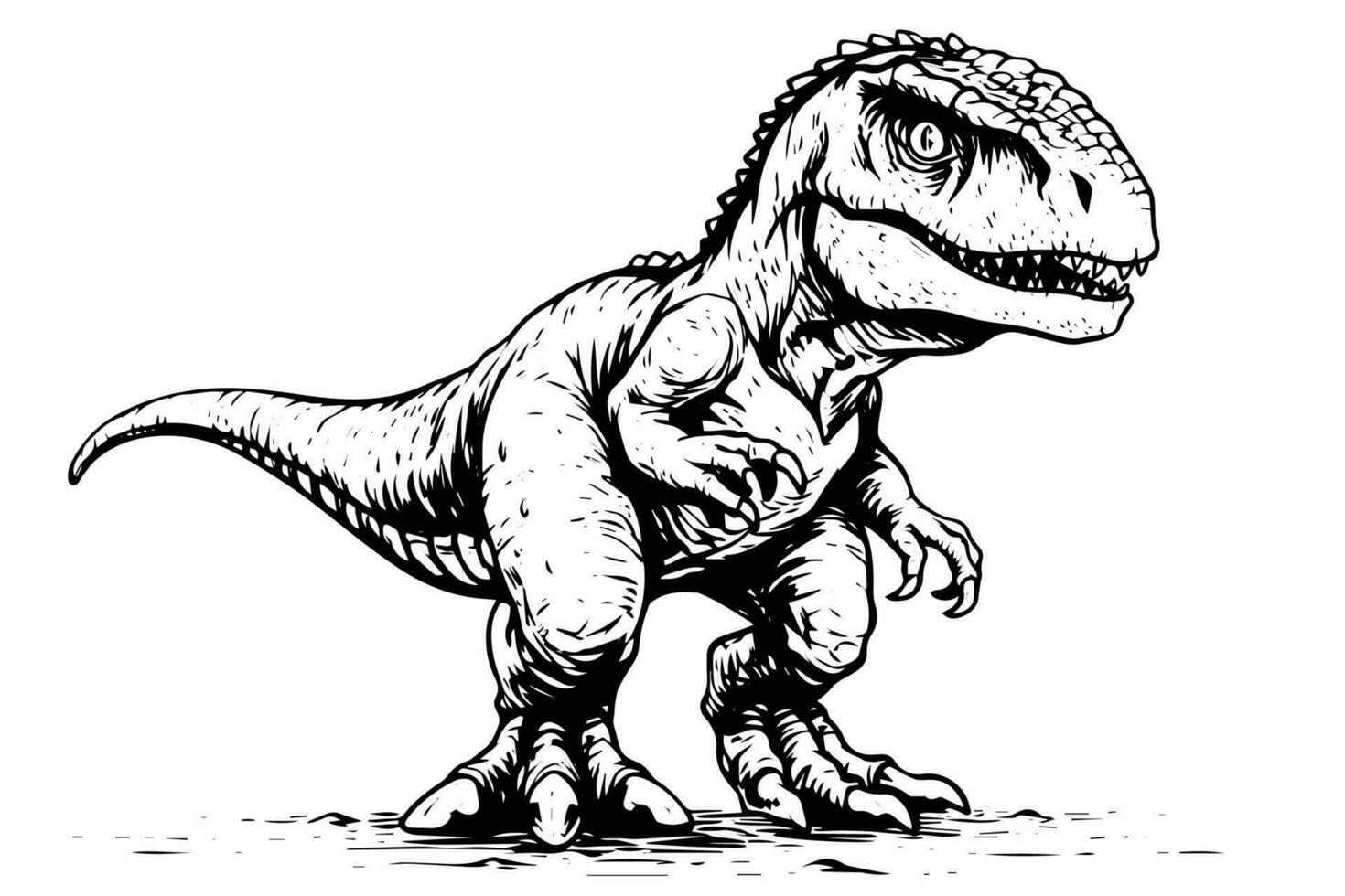 baby dinosaurus tyrannosaurus hand- getrokken inkt schetsen. vector illustratie. logo, icoon, teken, mascotte, afdrukken ontwerp.