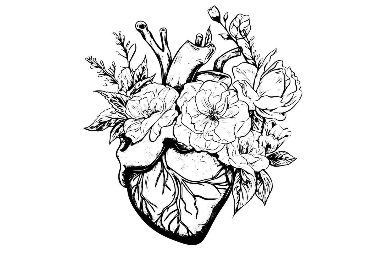 Valentijn dag kaart wijnoogst illustratie. bloemen anatomisch hart. vector illustratie