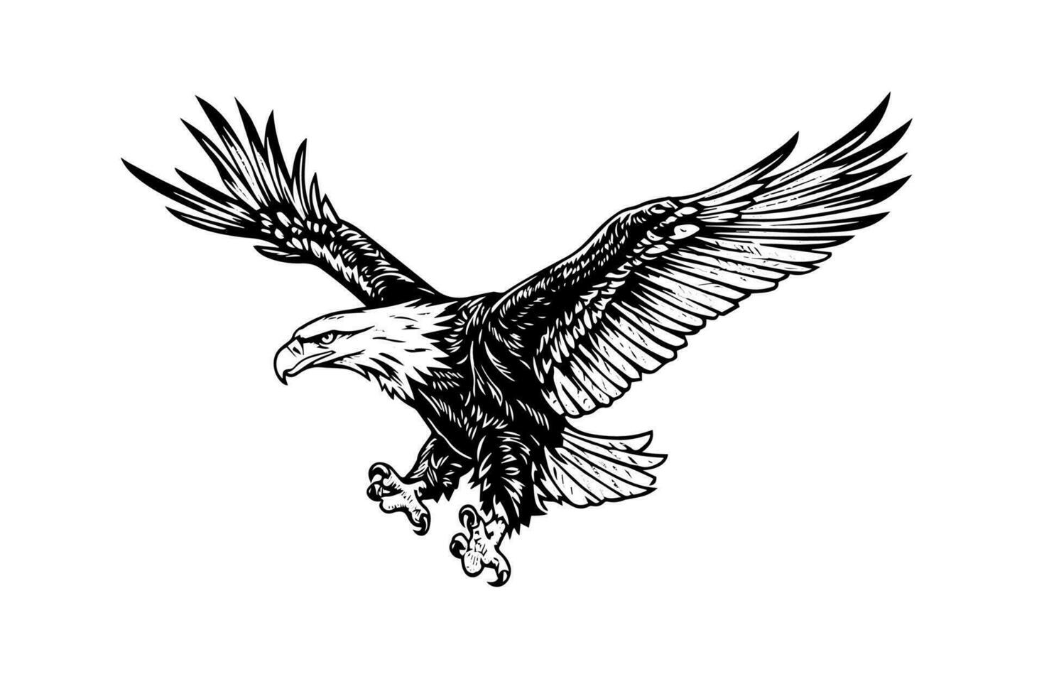 vliegend adelaar logotype mascotte in gravure stijl. vector illustratie van teken of markering.