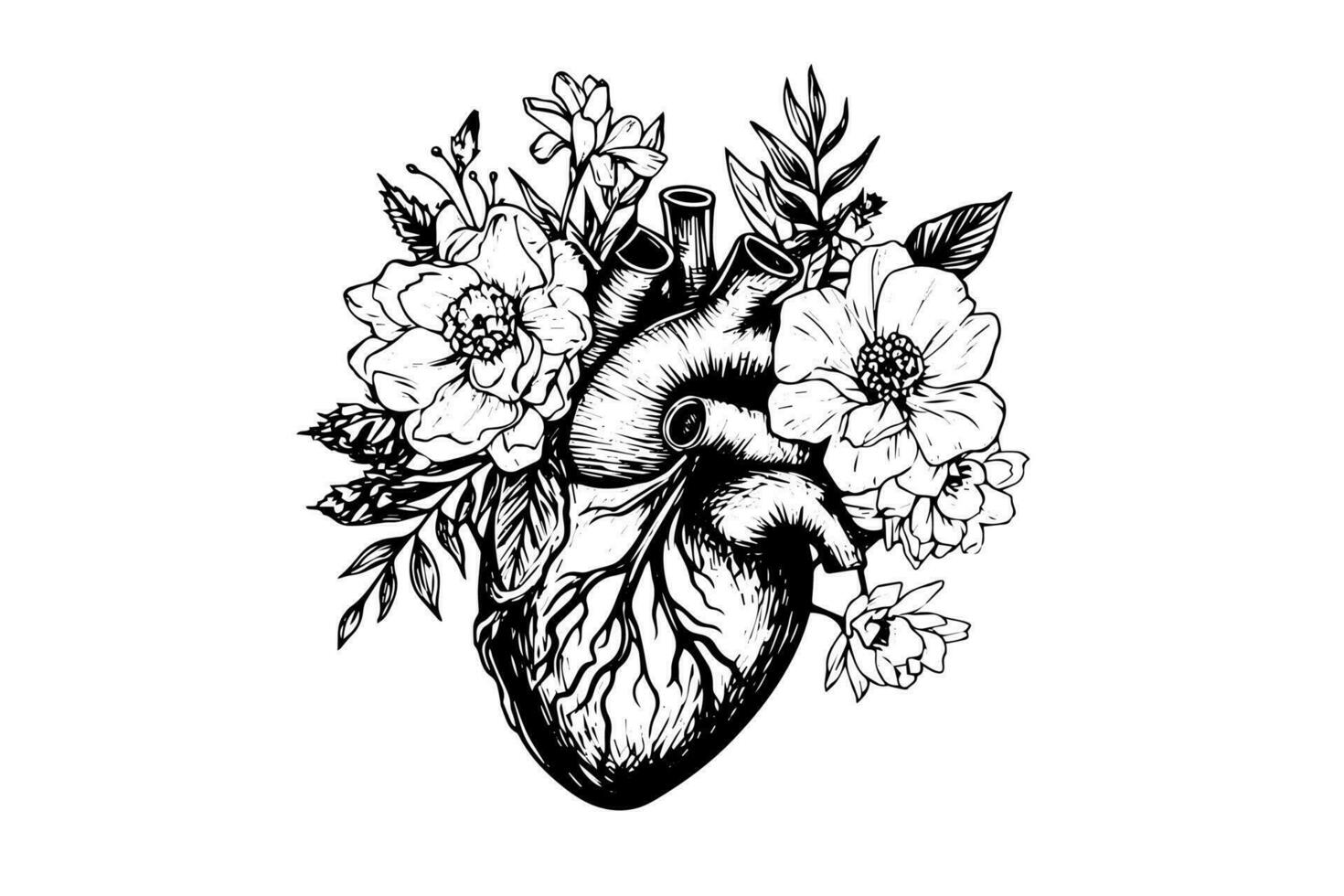 Valentijn dag kaart wijnoogst illustratie. bloemen anatomisch hart. vector illustratie