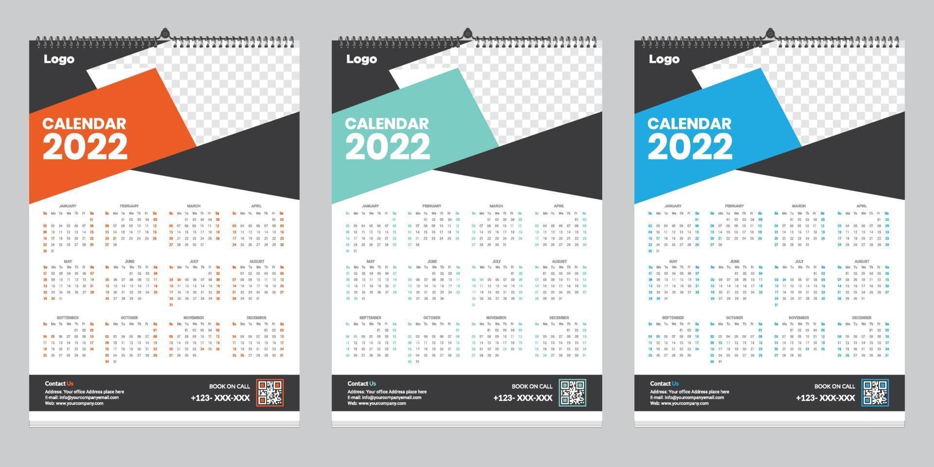 gratis enkele pagina wandkalender 2022 sjabloonontwerpidee vector