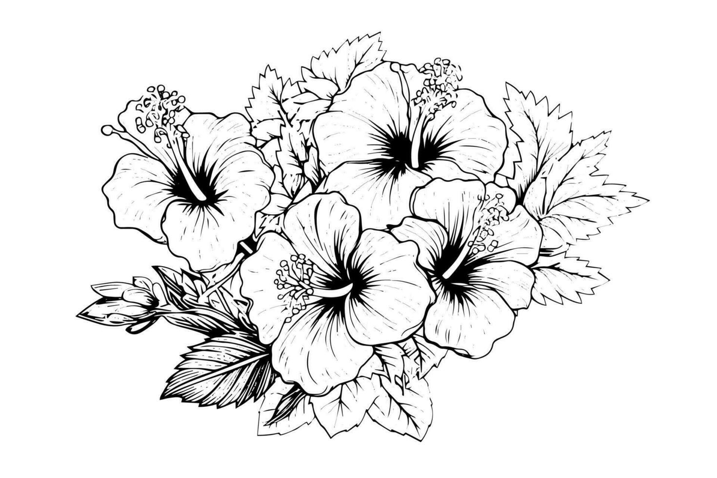 hibiscus bloemen in een wijnoogst houtsnede gegraveerde etsen stijl. vector illustratie.