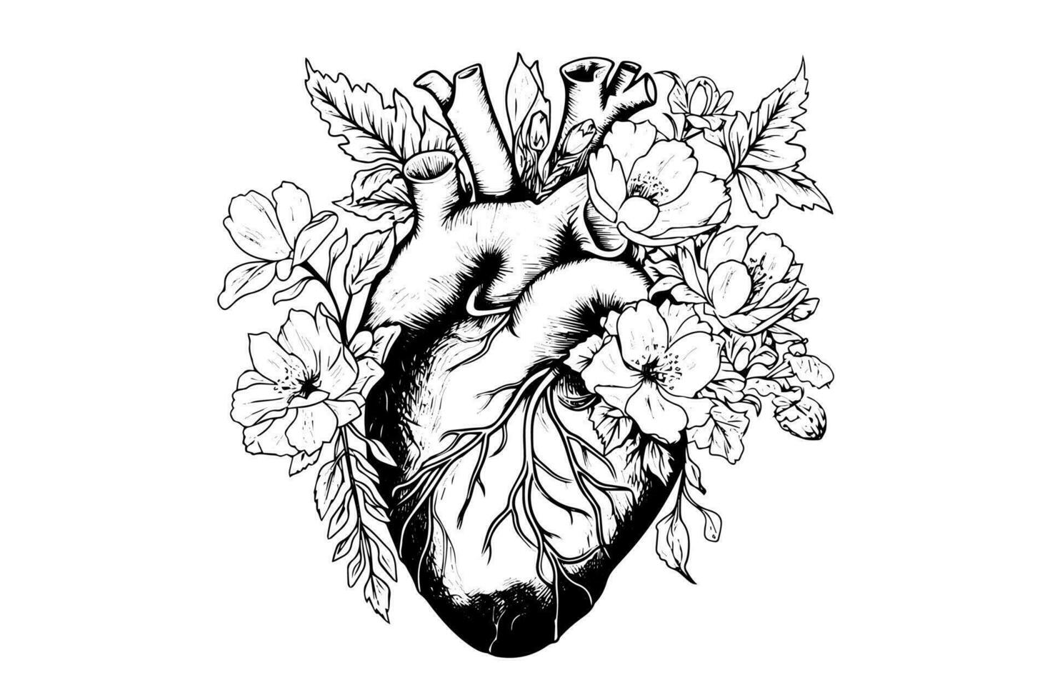 Valentijn dag kaart wijnoogst illustratie. bloemen anatomisch hart. vector illustratie