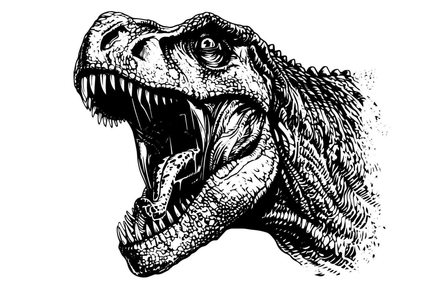 dinosaurus tyrannosaurus hoofd hand- getrokken inkt schetsen. vector illustratie. logo, icoon, teken, mascotte, afdrukken ontwerp.