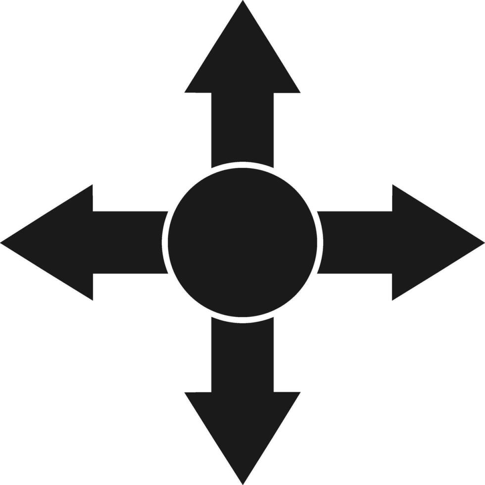 zwart pijlen vier richting symbool. icoon vector illustratie.