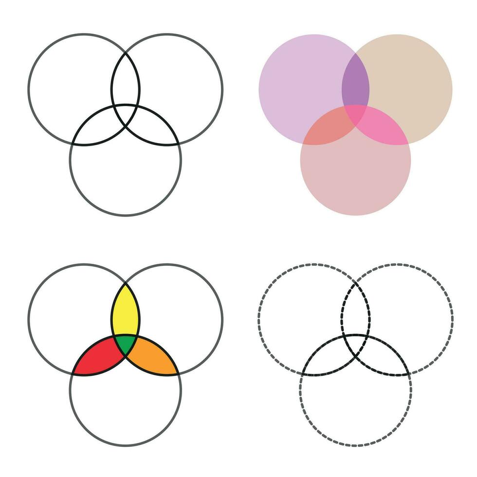 kruising van drie sets cirkels venn diagram vector illustratie.