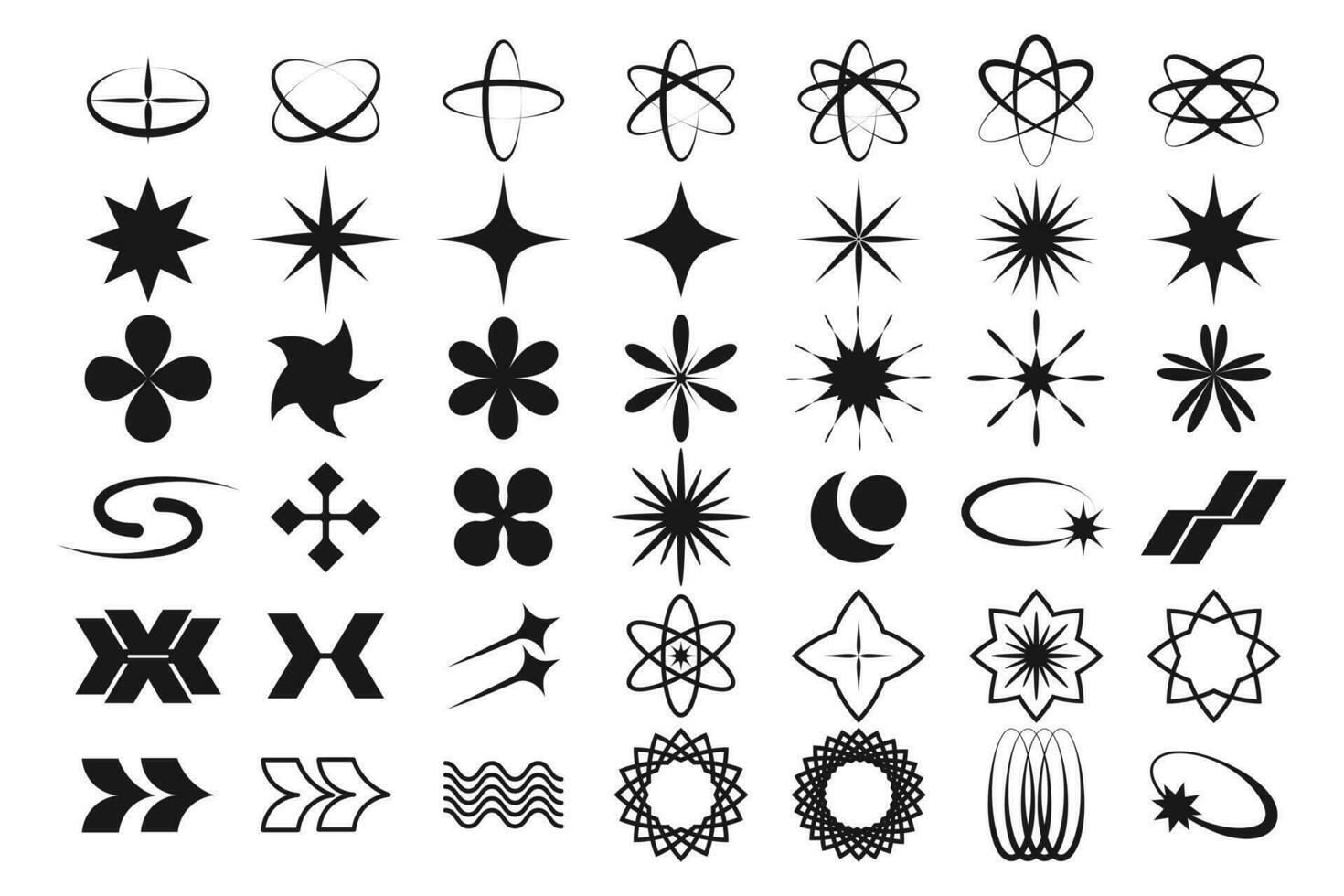 y2k symbool retrofuturisme set, ontwerp elementen voor logo Sjablonen in modern minimalistische stijl. retro sterren pictogrammen en grafisch elementen voor affiches. vector