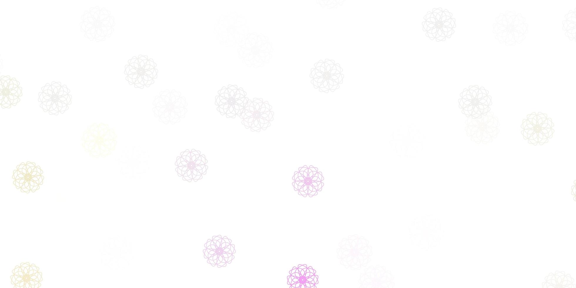 licht roze, gele vector doodle sjabloon met bloemen.