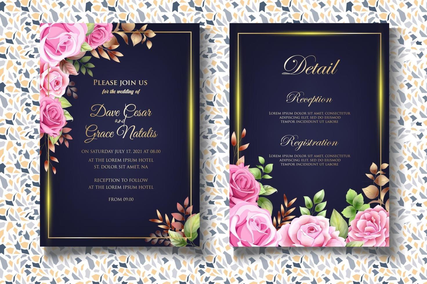 luxe hand tekenen bloemen bruiloft uitnodigingskaart vector