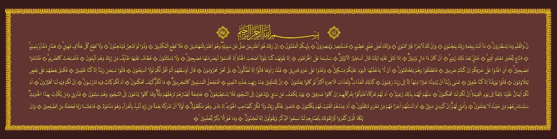Arabisch schoonschrift van soera al qalam 1-52 welke middelen dat zelfs wel de koran is niets maar een waarschuwing naar allemaal natuur. vector