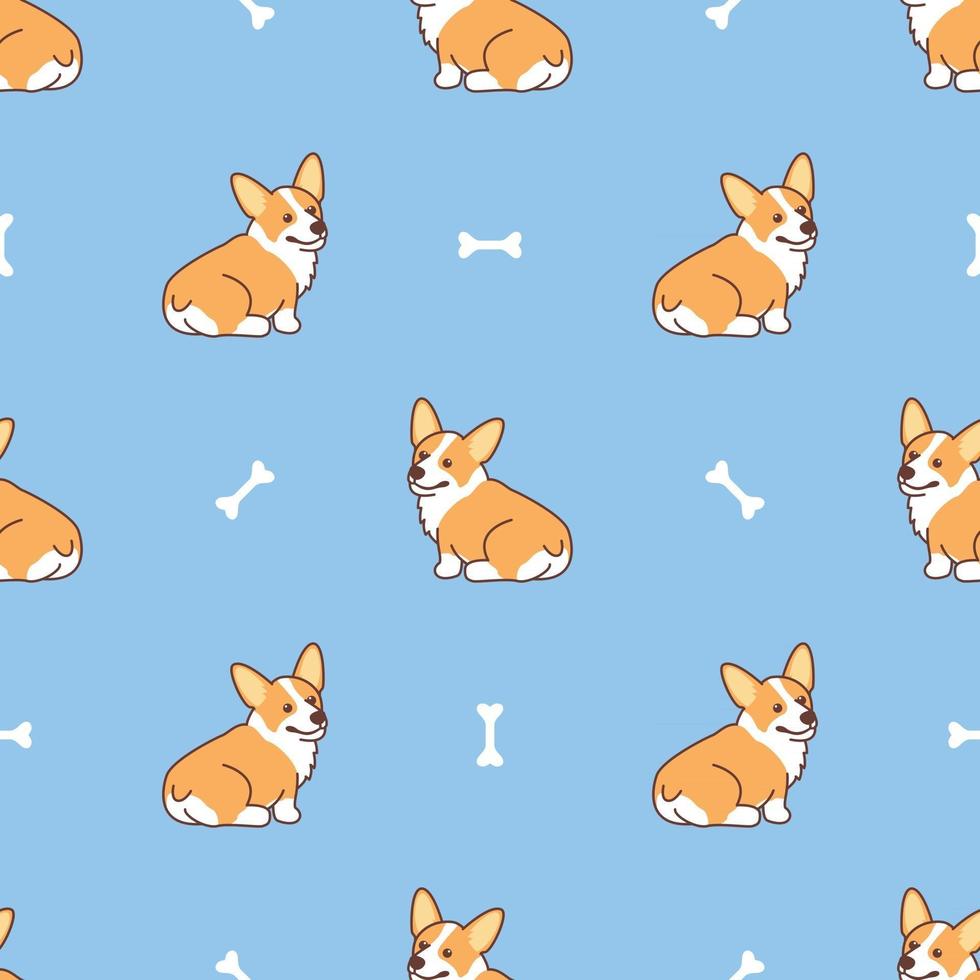 schattige corgi hond zitten cartoon naadloze patroon, vectorillustratie vector