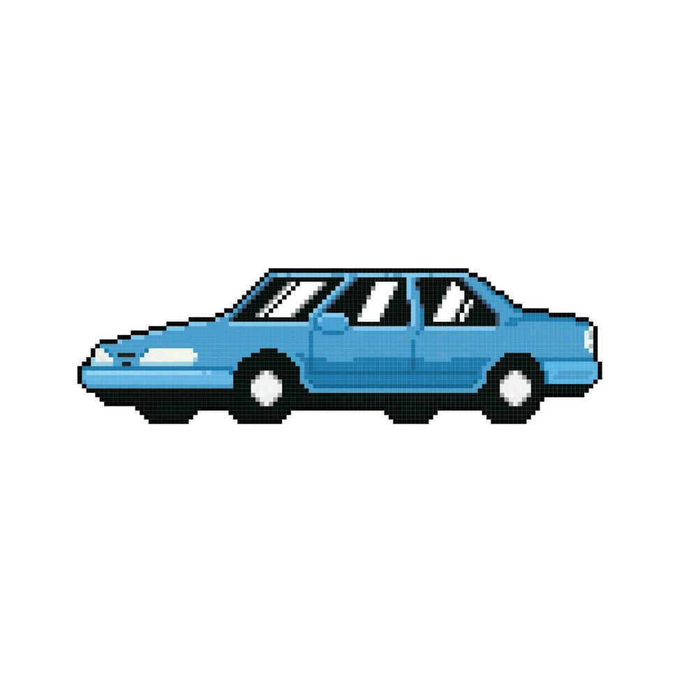 blauw sedan auto in pixel kunst stijl vector