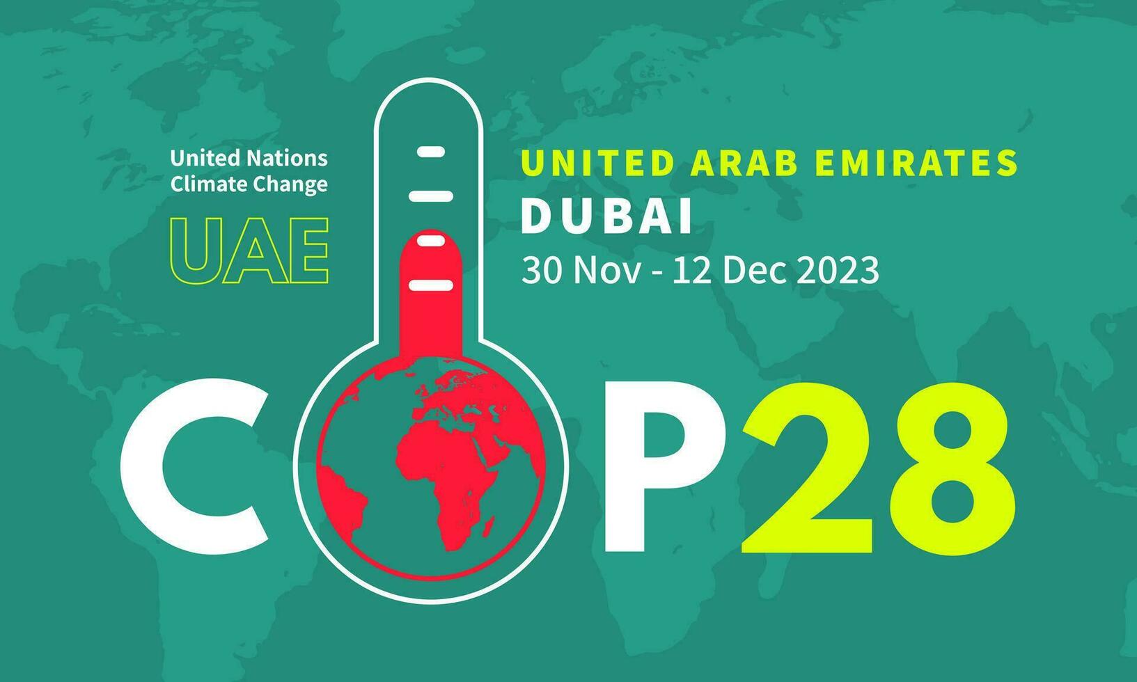 agent28 vae. jaar- Verenigde landen klimaat verandering conferentie. dubai, Verenigde Arabisch emiraten. klimaat actie plan. emissie vermindering. globaal opwarming. vector illustratie