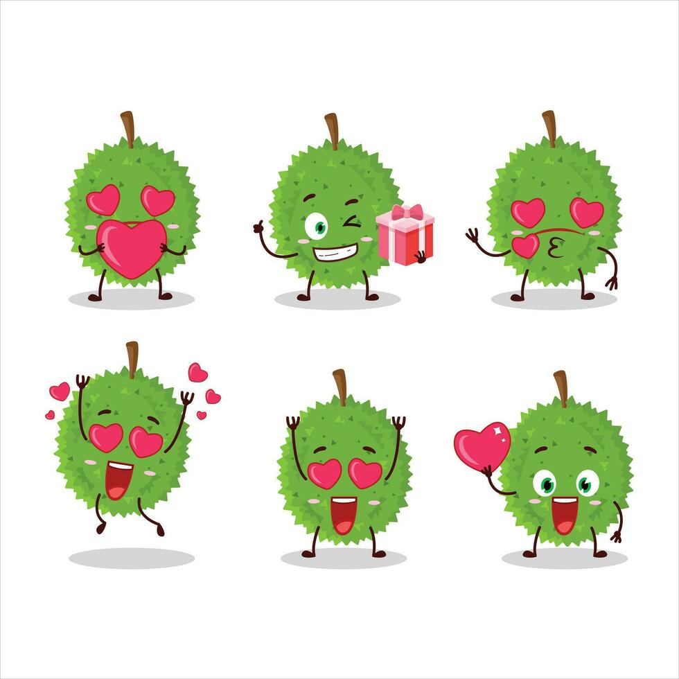 durian tekenfilm karakter met liefde schattig emoticon vector