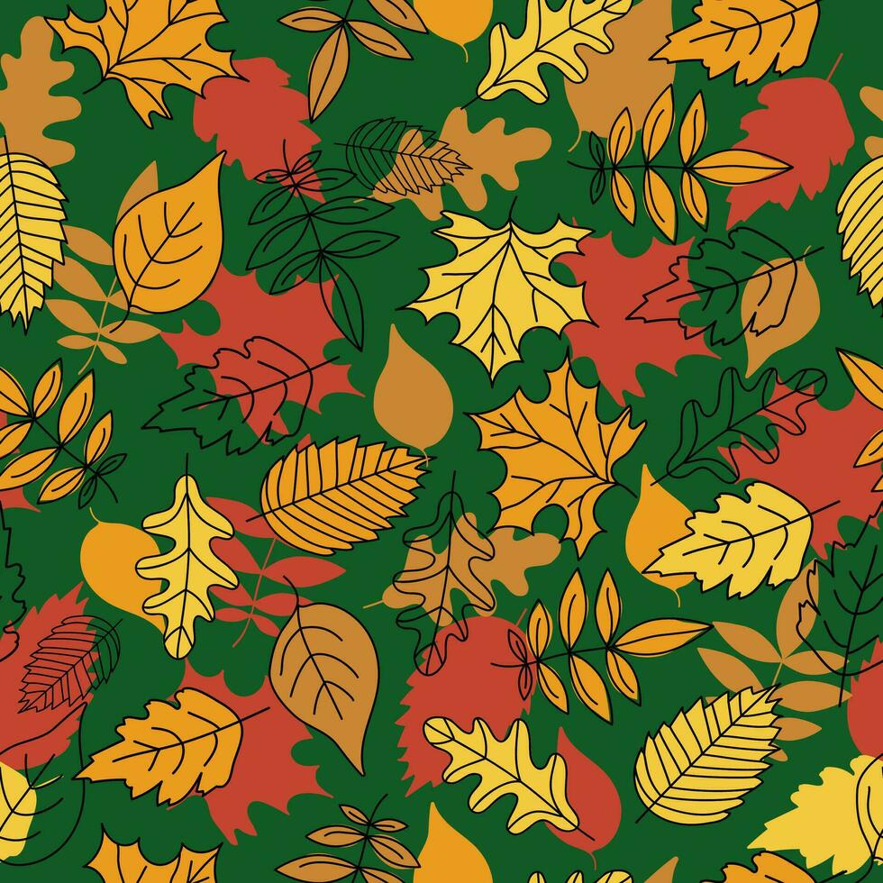 herfst patroon reeks bladeren. naadloos patroon, achtergrond. natuur, herfst seizoen. herfst bladeren zijn oranje, beige, bruin en geel. vector illustratie in tekening stijl. vector vlak achtergrond.