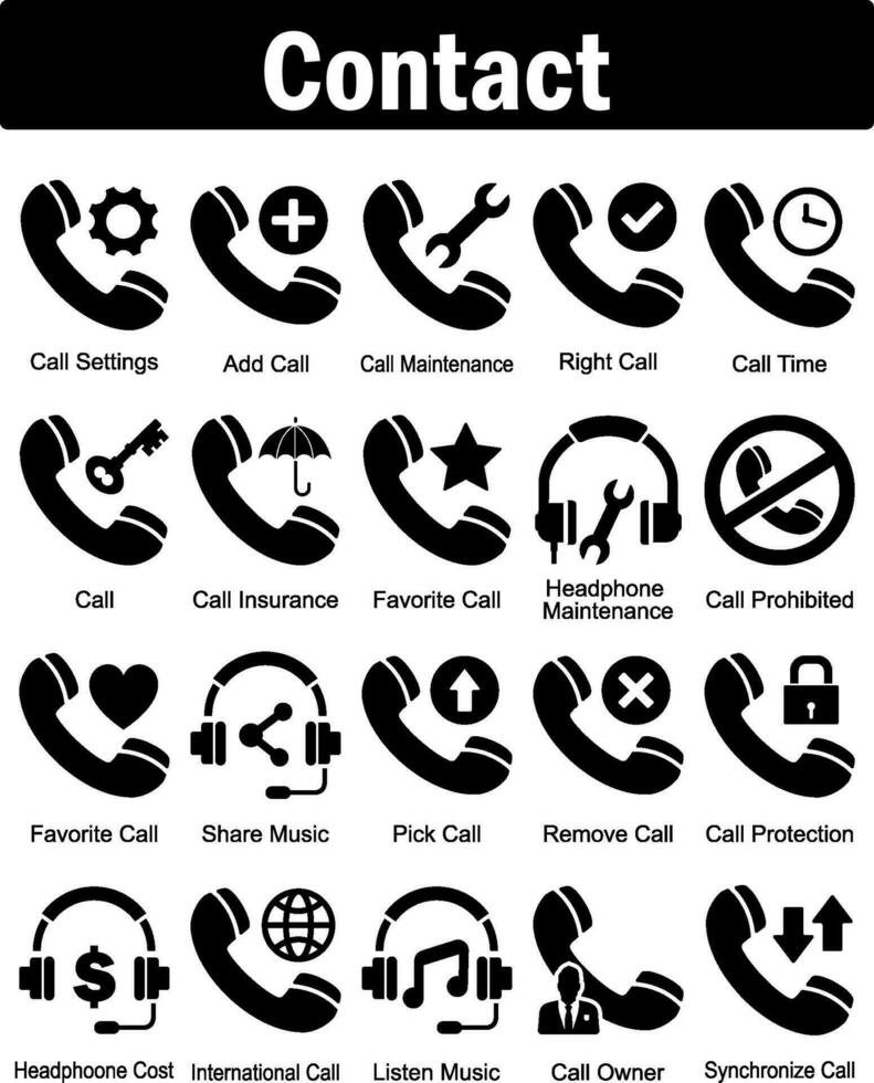 een reeks van 20 contact pictogrammen net zo telefoontje instellingen, toevoegen telefoongesprek, telefoontje onderhoud vector