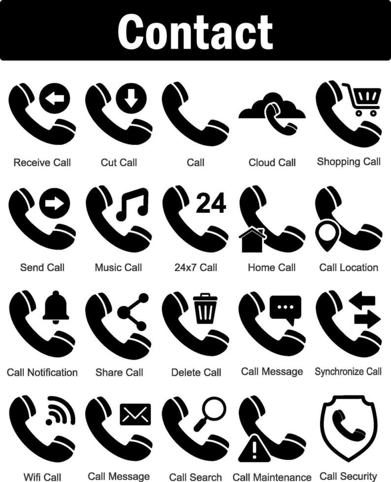 een reeks van 20 contact pictogrammen net zo te ontvangen telefoongesprek, besnoeiing telefoongesprek, telefoontje vector