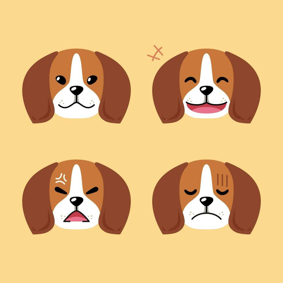 reeks van schattig karakter brak hond gezichten tonen verschillend emoties vector