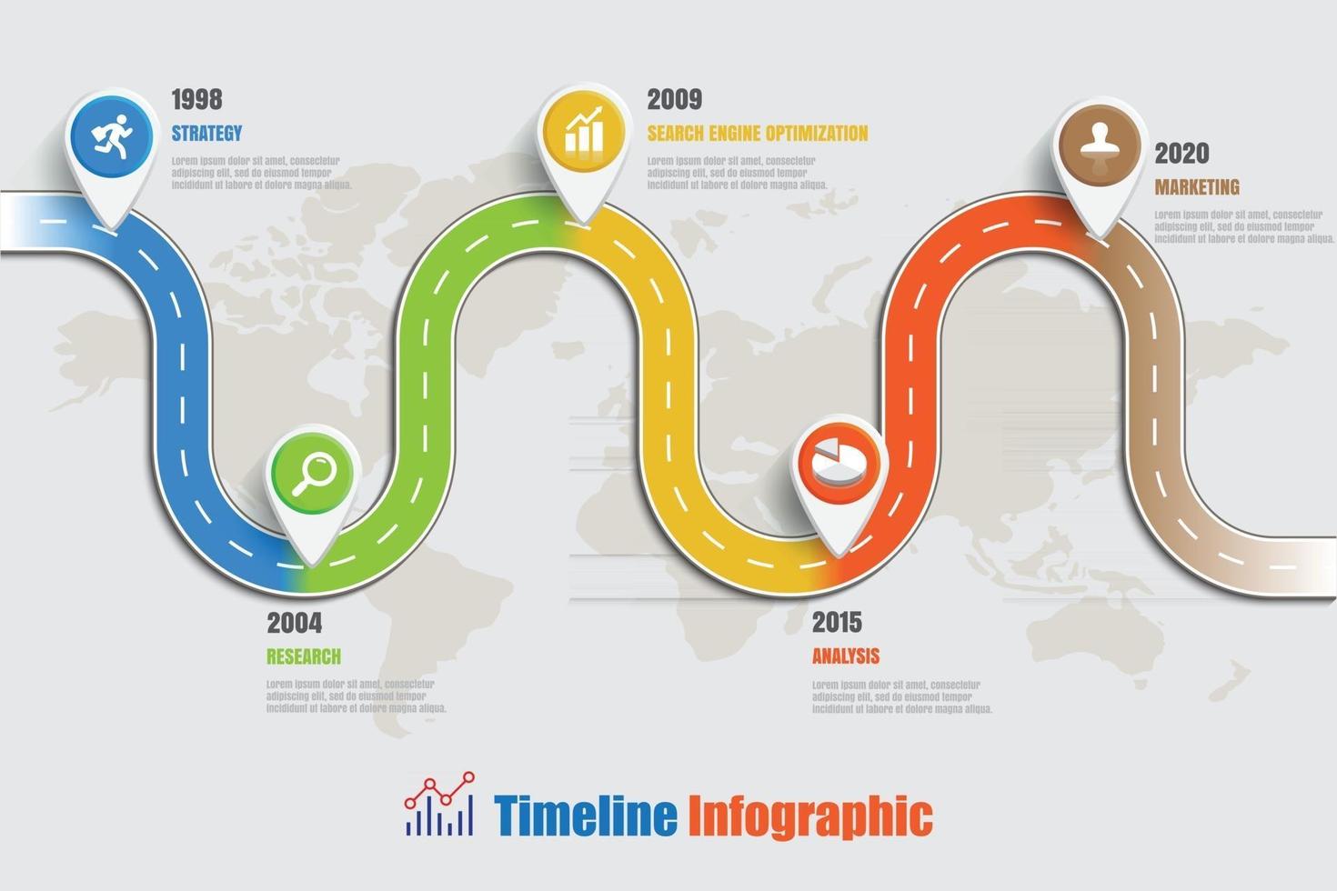 zakelijke routekaart tijdlijn infographic pictogrammen ontworpen voor abstracte achtergrond sjabloon element moderne diagram proces webpagina's technologie digitale marketing gegevens presentatie grafiek vectorillustratie vector