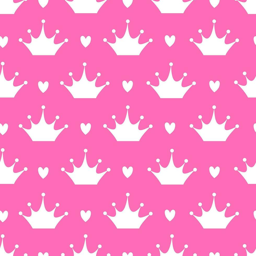 schattig modieus roze naadloos patroon met kroon en harten. mooi meisjesachtig behang in de stijl van barbiecore. vector. vector