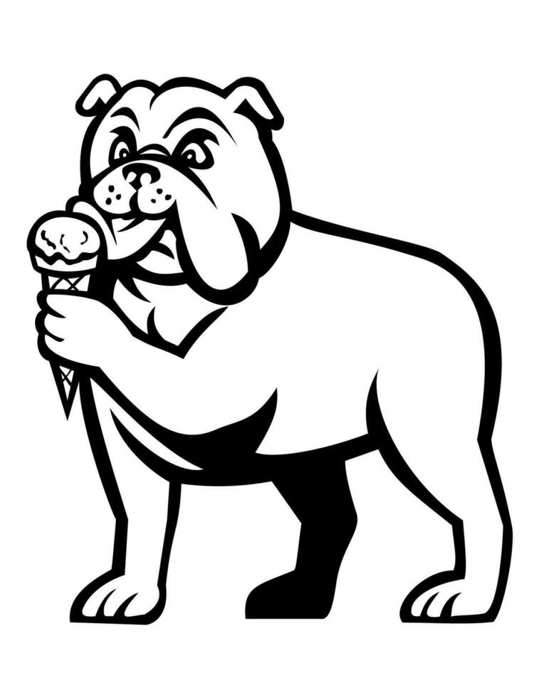 Engels bulldog likken ijs room ijshoorntje tekenfilm mascotte vector