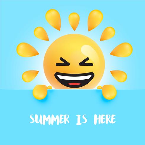 Grappige zon-smiley met de titel &quot;summer is here&quot; vector