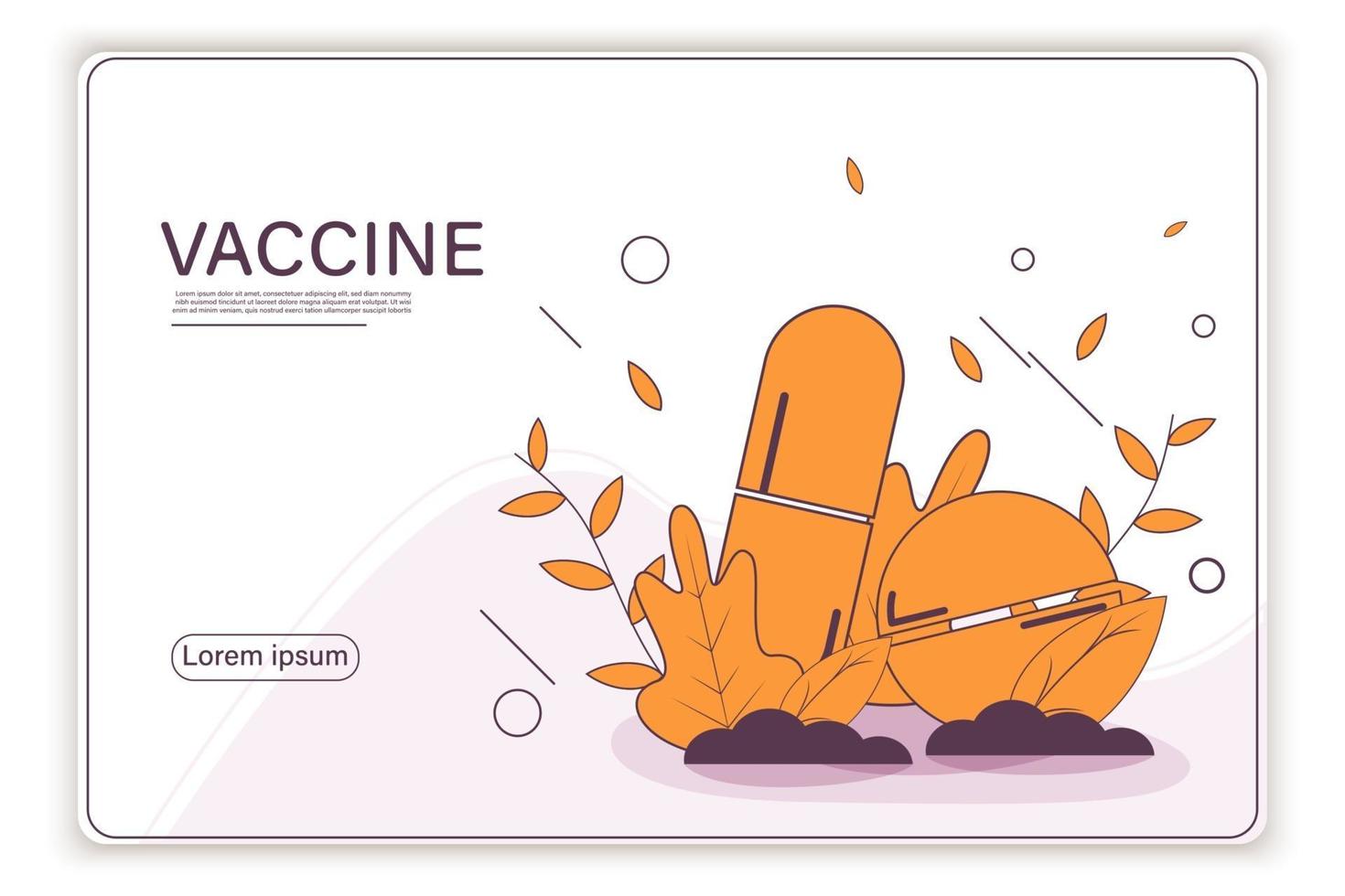 tijd om te vaccineren. sjabloon voor bestemmingspagina's. modern plat concept voor webdesign. vectorillustratie met spuit met vaccin, fles en virus. vector