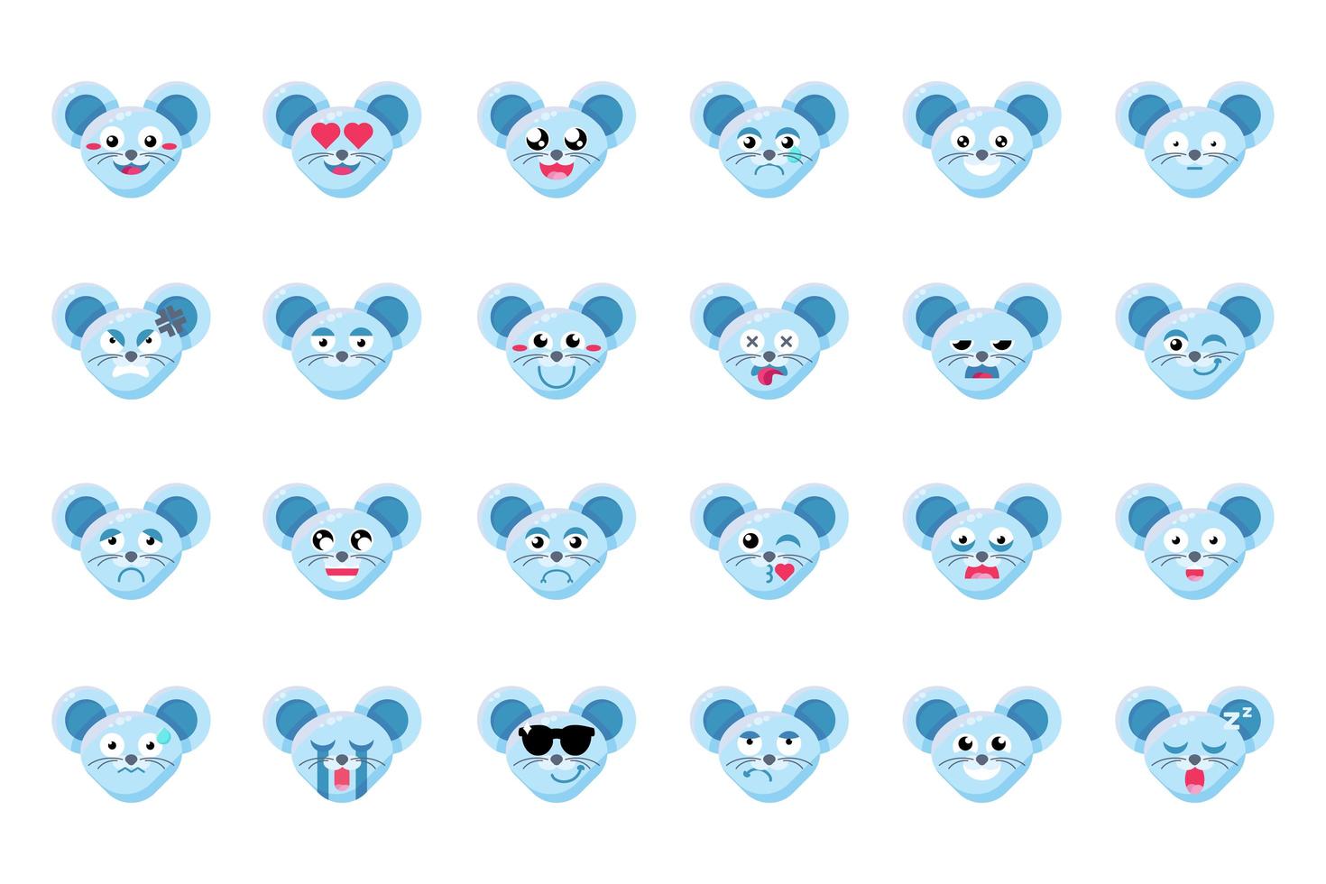 muis gezicht platte vector emoticons set