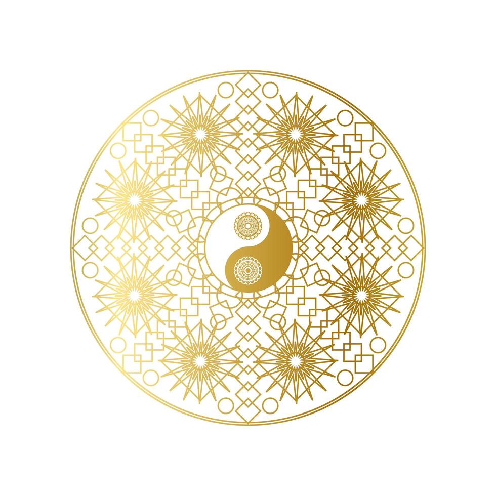 glanzende gouden mandala met yin yang teken geïsoleerd vector