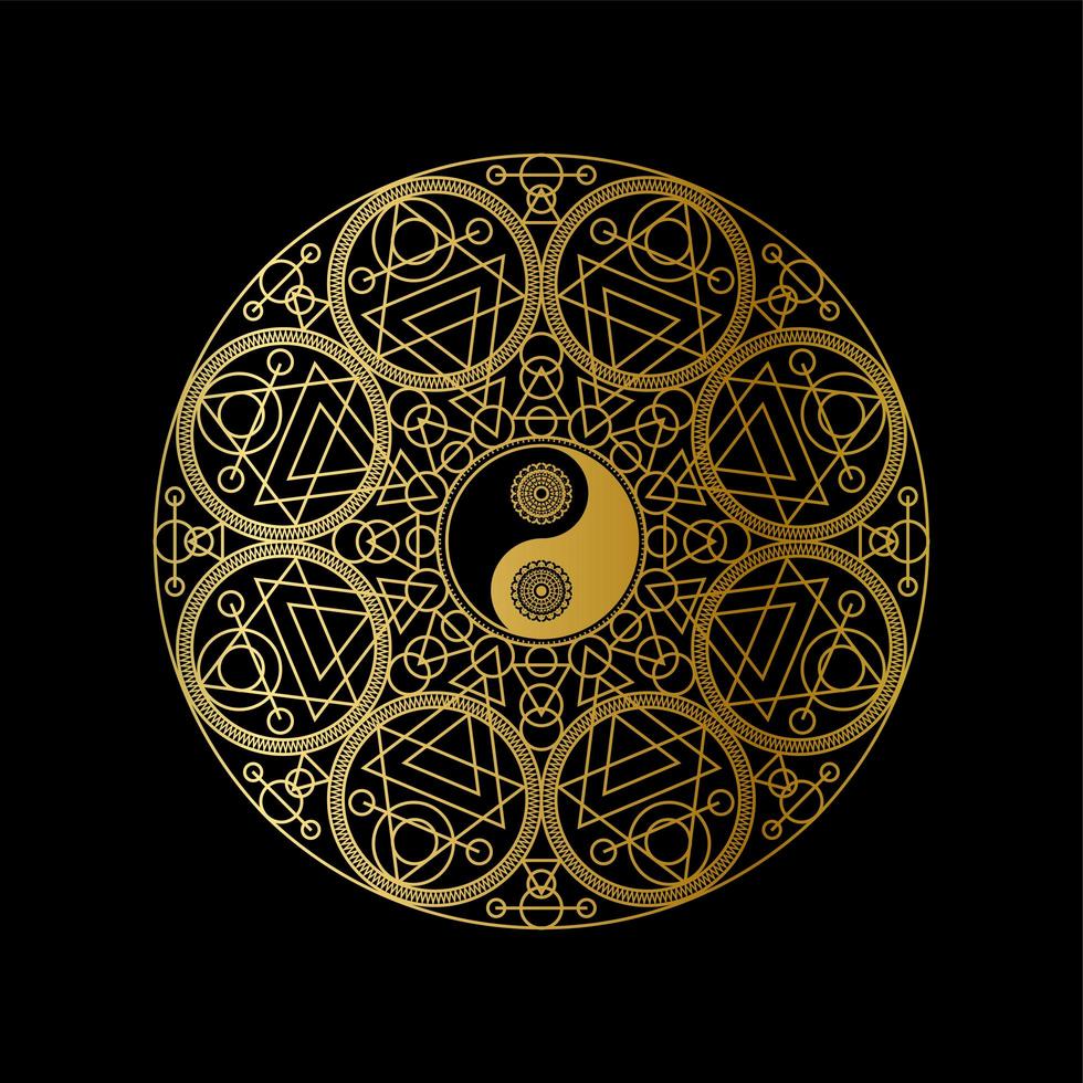 meditatiesjabloon met yin yang-teken in mandala vector